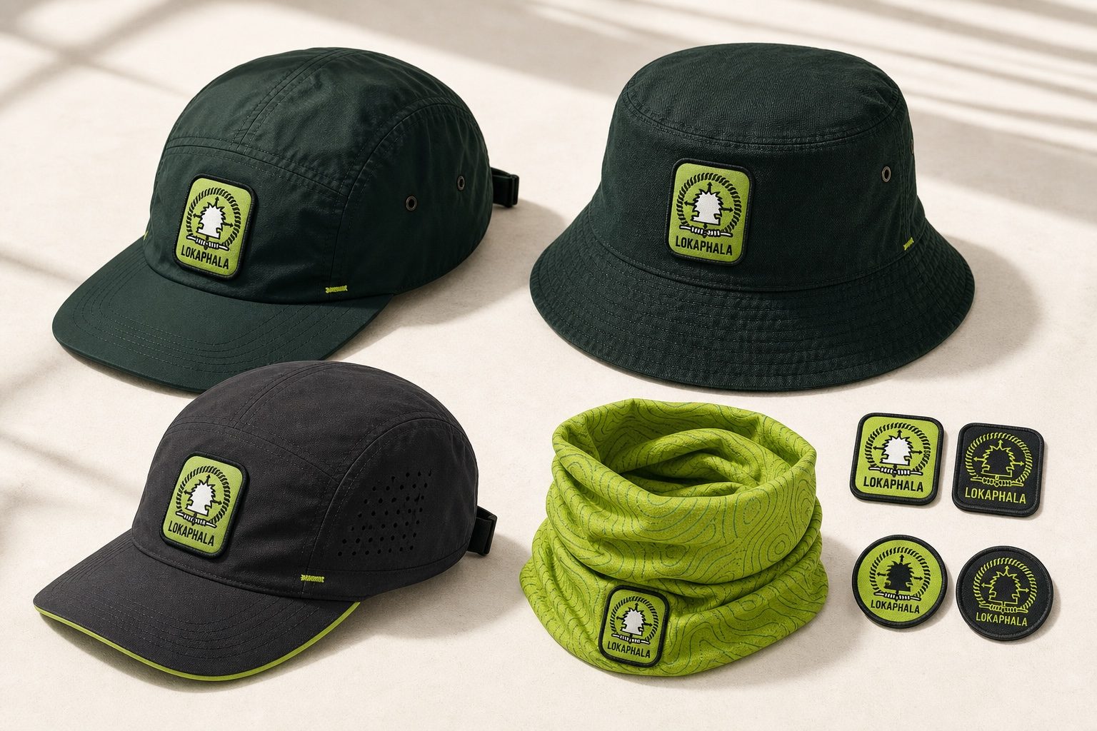 Koleksi topi dan patch Lokaphala